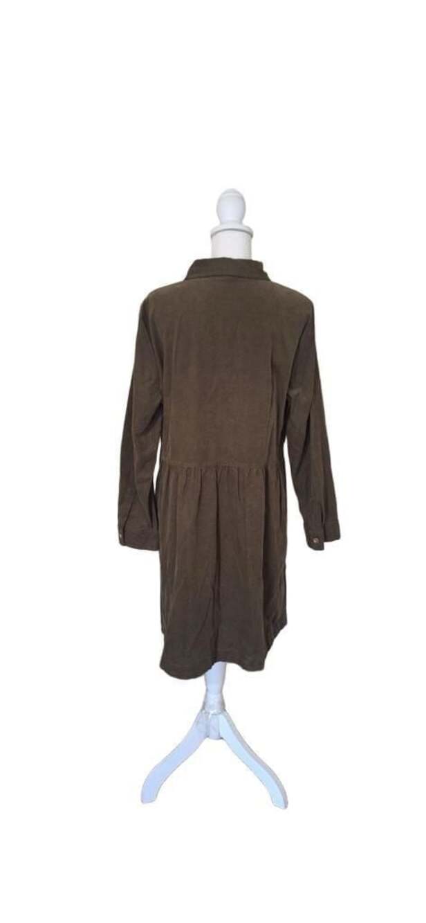 NWT Talbots Corduroy Shirtdress Sz.16 Olive Green Drop Waist Tiered Button Front - Picture 7 of 13